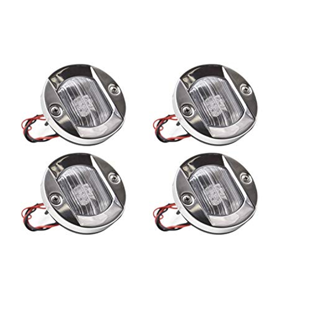 2pcs 12V 18W MARINE CITY Round Stainless-Steel Waterproof 3 Flush Mount Caution Red LED 